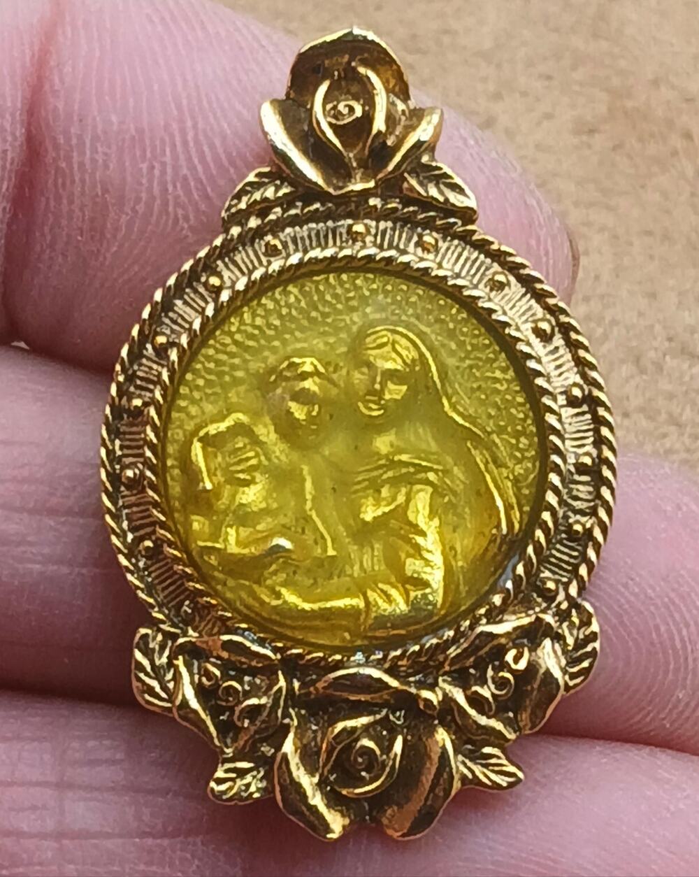 Vintage Vatican Library Collection Gold Tone Brooch featuring the Holy Family